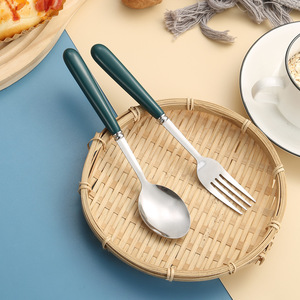 Dark Green And Gold Spoons And Forks Stainless Steel Household <b>Dessert</b> Flatware Party Use - Product Image 3