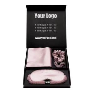 Ensemble de taies d'oreiller en satin de soie de luxe avec logo gratuit, comprenant un chouchou, une boîte, une élastique à cheveux, une masque pour les yeux et un bonnet – Masque de sommeil de style mode - Product Image 3