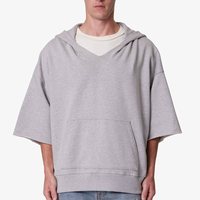 Sweat à capuche oversize pour homme en molleton de coton éponge 3/4 manches, motif imprimé avec broderie 3D, 100 % coton, effet délavé, idéal pour l'hiver