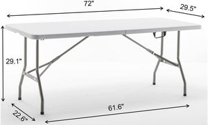 Mesa Plegable <span class=keywords><strong>de</strong></span> Plástico Resistente, Plegable por la Mitad, 6 Pies (72"x29.5"), Portátil, con Asa, Marco Metálico, <span class=keywords><strong>para</strong></span> Interiores y Exteriores, <span class=keywords><strong>Picnic</strong></span>, Camping - Product Image 3