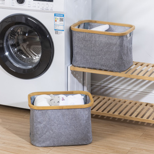 Cesta de almacenamiento plegable con marco de bambú, tela Oxford gris, cesta de lavandería plegable para dormitorio y organización de ropa al aire libre. - Product Image 2