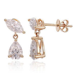 Boucles d'oreilles uniques de créateur originales, tendance, en or véritable AU750, ensemble de boucles d'oreilles à clous, coupe marquise, double pierre, diamant de laboratoire. - Product Image 2