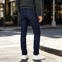 Jean slim coupe cowboy pour homme, taille haute, en denim indigo de coton, style western décontracté, cinq poches