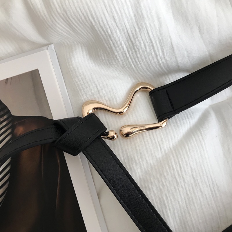 PU Leather Double Tie Belt with Gold Buckle for Dresses Block Garden Women PU Leather Waist Belt Double Strap Tie  main image 2