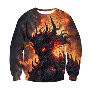 Sudadera de Cuello Alto para Hombre, Diseño Casual y Holgado, Tejido de Punto de Poliéster/Algodón Antibolitas, con Estampado Digital 3D de Demonio Monstruo de Terror de Halloween de Otoño - Product Image 2