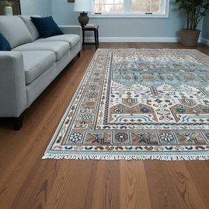 Tapis Oushak en laine fait main PB Nicolette, beige et bleu, pour salon, chambre et salle à manger. Tapis noué à la main, tapis tissé à la main. - Product Image 3