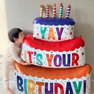 Palloncino in Foil a Tre Strati 102*63cm per Torta di Compleanno, Candele Colorate, 'Evviva, <span class=keywords><strong>è</strong></span> il Tuo Compleanno', Decorazione per Feste di Bambini con Elio - Product Image 1