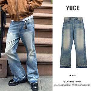 <span class=keywords><strong>Jeans</strong></span> Vintage Personalizzati a <span class=keywords><strong>Gamba</strong></span> <span class=keywords><strong>Dritta</strong></span> con Effetto Sbiadito e Distressed, Modello Bootcut per <span class=keywords><strong>Uomo</strong></span> - Product Image 1