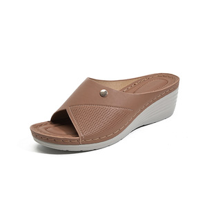 Elegant Open Toe Wedge <b>Sandals</b> Genuine Leather Breathable Slip-On Low Heel Summer Women Shoes Drop Shipping - Product Image 4