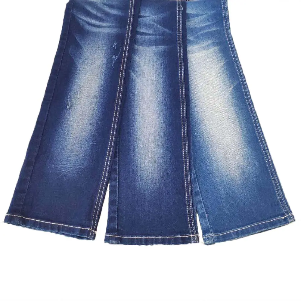 9 Unzen Stretch Baumwolle Polyester Spandex Satin Twill Indigo gewebten Denim Stoff für Jeans