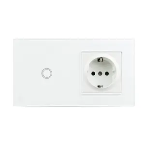 86 EU Switches 1 Gang 1 Way Switch Black Tempered Glass Wallpad European Schuko Wall Light Switch Round Back