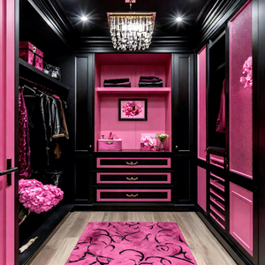 Système de dressing moderne haut de gamme sur mesure <span class=keywords><strong>en</strong></span> <span class=keywords><strong>bois</strong></span> noir et rose, avec rangement DIY grande capacité - Product Image 1