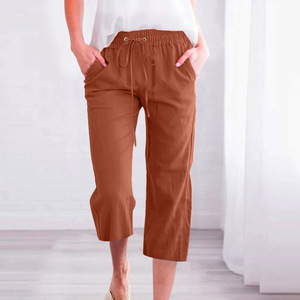   <span class=keywords><strong>Pantalon</strong></span> Capri en Coton et <span class=keywords><strong>Lin</strong></span> Satiné pour <span class=keywords><strong>Femme</strong></span>, Couleur Unie, Décontracté, Ample, Droit, avec Poches, Respirant – Collection Été 2025 - Product Image 5