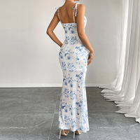 Robe à bretelles spaghetti personnalisée avec imprimé fleur DTG Robe longue évasée et coupe amincissante