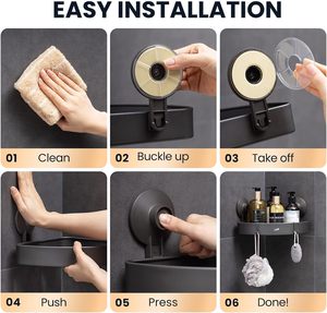 Giá để đồ nhà tắm bằng nhôm TAILI chống gỉ, kệ góc hút chân không hiện đại, có hai móc treo - Product Image 5