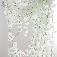 Rangkaian Bunga Wisteria Buatan Murah, Dekoratif, Bunga Sakura, Tangkai Panjang, Sutra Putih, untuk Dijual