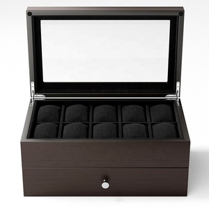 Nouvelle boîte à montres en bois multifonctionnelle à 10 emplacements, présentoir à bijoux à 2 niveaux avec tiroir pour montres, bagues, bracelets et bijoux - Product Image 2