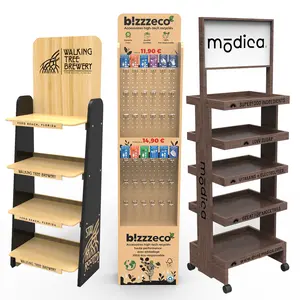 Wooden Display Hot Selling Modern Wooden Wine Display Shelf Floor Stand And Rack Customized Logos For Store Display Stands