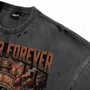 T-shirts pour hommes respirants en coton surdimensionnés, style punk vintage, imprimé graphique, délavé à l'acide, effet vieilli, vêtements de haute qualité pour la vente en gros - Product Image 6