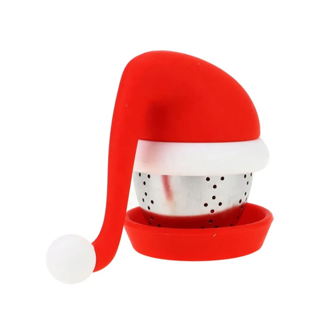 High Quality Custom Reusable Coffee Tea Tools Stainless Steel Silicone Tea Ball Christmas Hat Tea Strainer