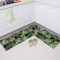 OEM Design Printed Crystal Velvet Non-skid Laundry Kitchen Runner 2 Pieces Set Household Durable Kitchen Rugs and Mats