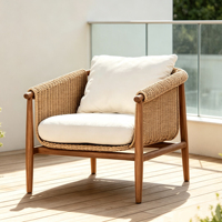 Fauteuil de jardin en teck massif tressé en corde, style simple, haut de gamme, luxueux, avec accoudoirs, pour l'extérieur