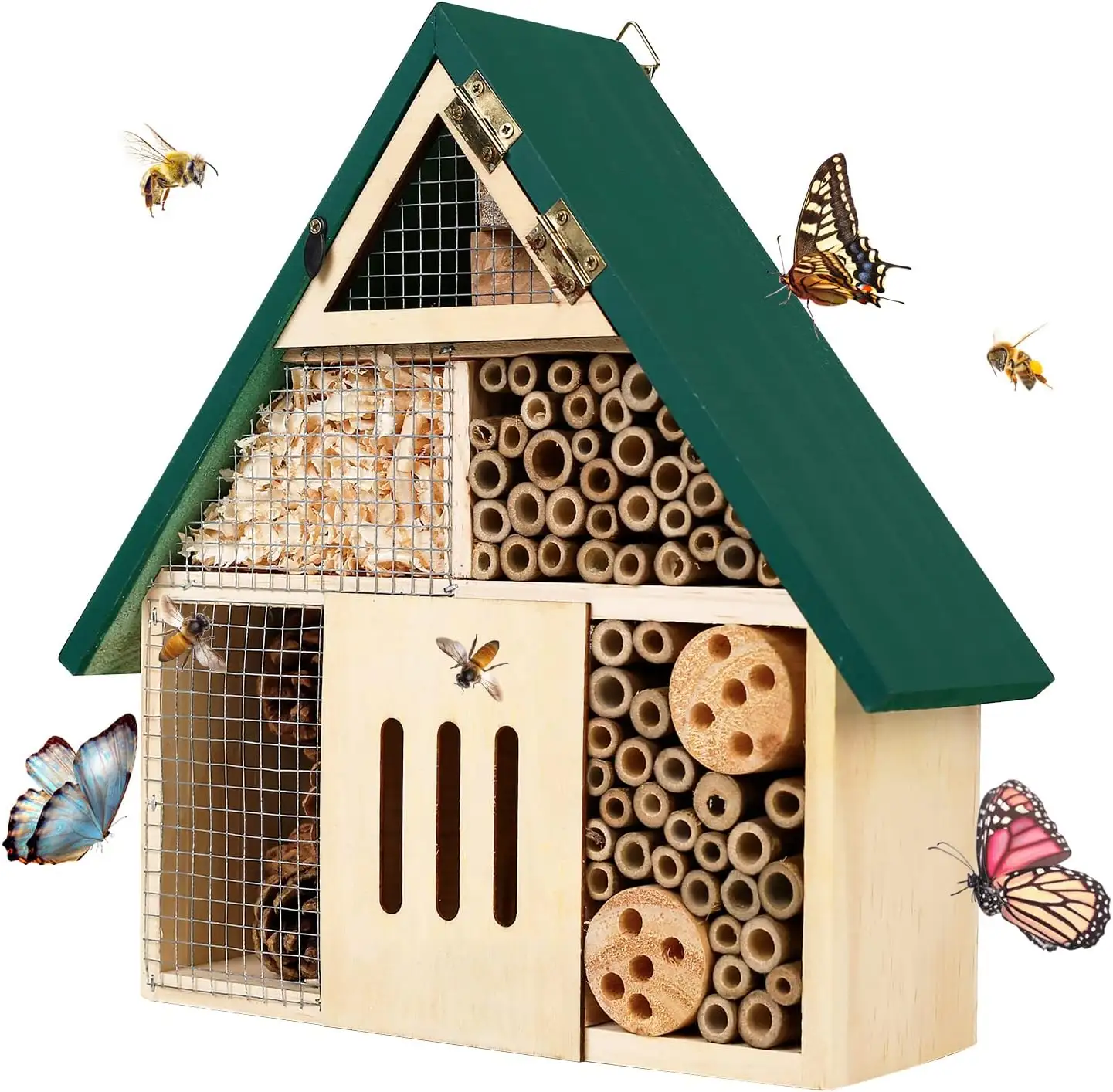 정원용 3 층 교수형 곤충 집, 꿀벌, 나비, 무당 벌레를 위한 천연 나무 곤충 호텔