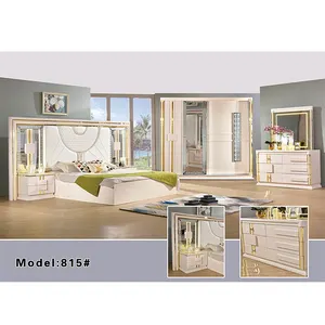 Modern high gloss bed room furniture gold luxury queen king size solid wood turkey master bedroom set