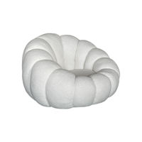 HLM48 Fauteuil de Loisirs Moderne Pivotant en Tissu Bouclé Premium Blanc Nordique, Forme Citrouille, pour Salon, Chambre et Hôtel