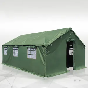 OEM y ODM carpa de marco de acero construcción rápida tienda de poste de acero casa 400D 620D tela Oxford verde al aire libre refugio de alivio de desastres tienda