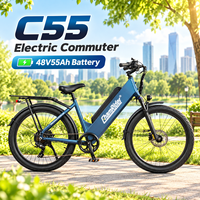 Vélo électrique commercial Chamrider 26x3.0 à pneus larges, 48V 55Ah, 80Nm de couple, frein à disque hydraulique, porte-bagages arrière, vélo de livraison C 55