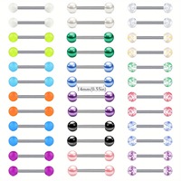 36 Pièces Piercings en Acier Chirurgical pour Lèvres et Langues, avec Boules Acryliques Lumineuses Foncées, Bijoux Corporels pour Femmes et Hommes