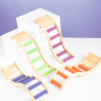 Accessoire de fixation et de divertissement pour cage à oiseaux en bois massif durable, Escalier d'escalade incurvé en bois massif pour perroquet
