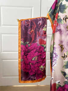 Robe longue ample et légère en soie artificielle, style kaftan, imprimé floral vintage, pour l'automne et l'été, grande taille, ensemble deux pièces pour les vacances - Product Image 2