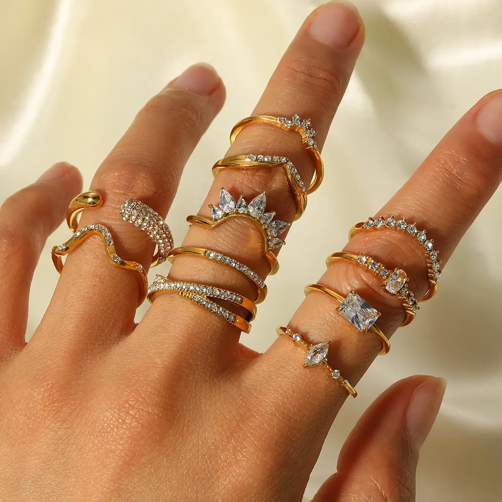 Anello regolabile in zircone impilabile retrò di alta qualità Non appannato anelli in acciaio inossidabile per gioielli da donna