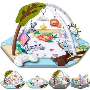 Tapis de jeu convertible avec 6 jouets sensoriels détachables, tapis de jeu lavable pour bébé de 0 à 6 à 12 mois - Product Image 2