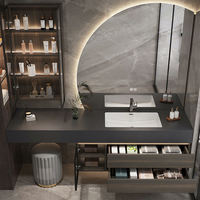 Meuble de salle de bain de style italien avec lavabo intégré en granit sans joint, coiffeuse et ensemble de comptoir de lavabo pour salle de bain
