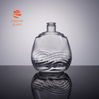 Botella de Vino de Vidrio Plana con Relieve de Ondas Bajas de 500ml, Botella de Vidrio para Vino de Frutas, Botella de Vidrio para Brandy
