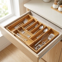 Organisateur de tiroir à couverts extensible et réglable en bambou pour cuisine, idéal pour la vente en gros