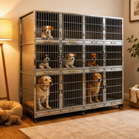 Cage pour chien empilable en acier inoxydable robuste avec plateau amovible, idéale pour hôpitaux vétérinaires, cliniques canines et salons de toilettage