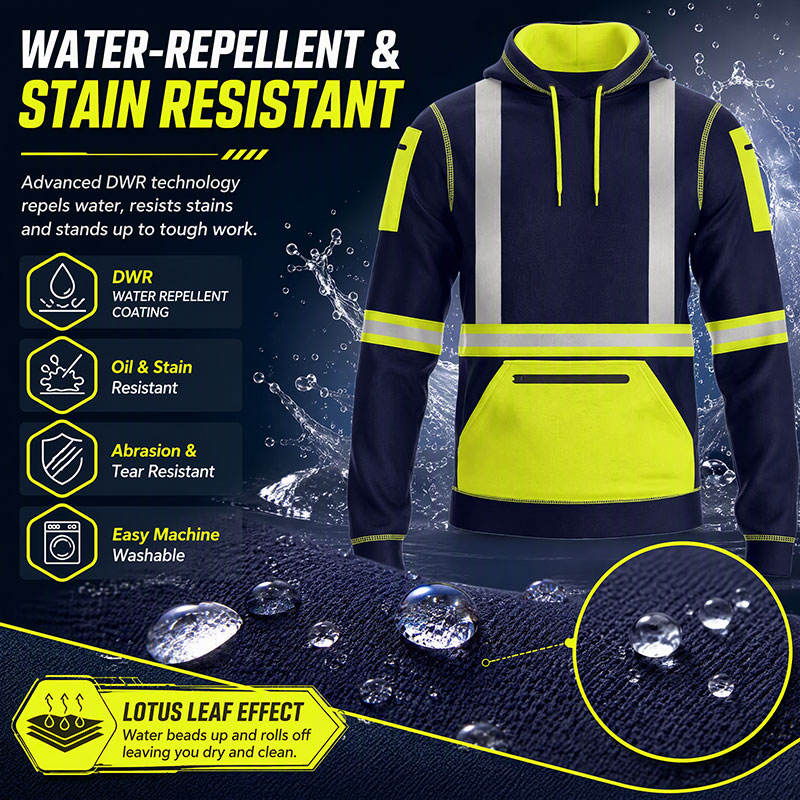 Navy Blue Reflective Work Jacket Safety Hoodie Hivis Workwear with ...