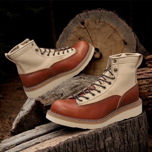 British Style Retro Work <strong>Clothes</strong> and High-Top Leather <strong>Boots</strong> for Men Genuine Leather Lining for Hunting - Product Image 2