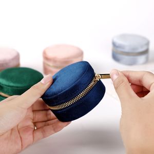 FORTE Fashion Round Velvet Jewelry <b>Box</b> Ring Pendant <b>Earrings</b> <b>Box</b> European Style Zipper Bag Jewelry <b>Box</b> - Product Image 1