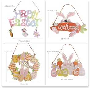 Letrero de Madera de Pascua con la Leyenda '<span class=keywords><strong>Feliz</strong></span> Pascua', Conejito de Dibujos Animados con Huevos, Letrero de Bienvenida, Colgador de Puerta de Madera, Manualidades Creativas de Madera para Fiestas - Product Image 5