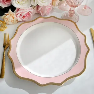 Benutzerdefinierte heißer verkauf barock 13 zoll gold rim porzellan Rosa ladegerät platten für veranstaltungen dekorative