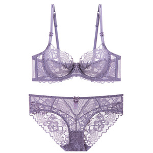 Ensemble de Lingerie Florale en Dentelle pour Femme, Soutien-Gorge à Armatures Transparent et Culotte, Ensemble 2 Pièces Grande Taille, Lingerie pour Femme OEM ODM - Product Image 6