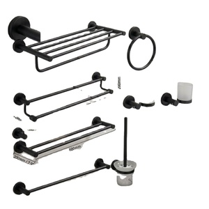 Ensemble d'accessoires de salle de bain en acier inoxydable noir, porte-serviettes de 600 mm, porte-savon, porte-brosse à dents, brosse de toilette, montage mural, minimaliste - Product Image 1