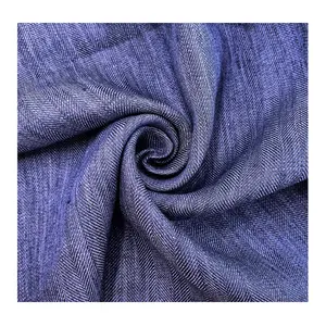 高品质100% 亚麻纱染料面料颜色蓝色靛蓝188GSM春夏服装人字形