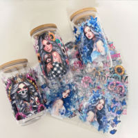 Envolturas Personalizadas al por Mayor para Vasos UVDTF de 16oz, 20oz, 24oz, con Diseño de Dibujos Animados, Adhesivo con Logotipo, Resistente al Agua, para Vasos de Vidrio, Tazas de Café
