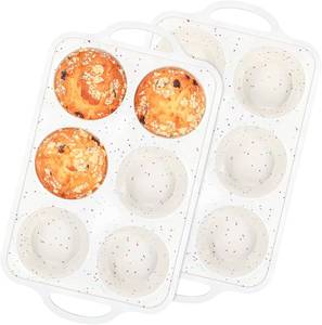 MUYULINS - Molde para Cupcakes de Silicona Grande, Color Beige, 6 Tazas, Antiadherente, Libre de BPA, con Marco Reforzado de Metal, Apto para Horno, Estilo Americano - Product Image 1